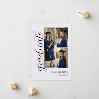 Modern Editorial Script 3-Photo Graduation Announcement