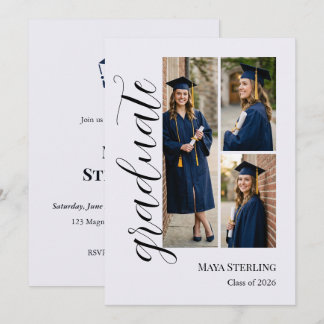 Modern Editorial Script Multi-Photo Graduation Invitation