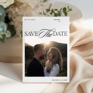 Modern Editorial Script Photo Double Sided Save The Date
