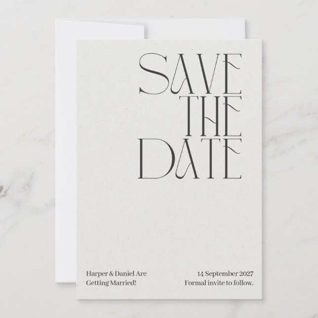 Modern Editorial Typography Save the Date Card (Front)
