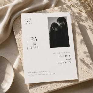 Modern Editorial Wedding Photo Save the Date Card.
