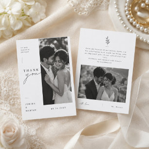 Modern Editorial Wedding Portrait Photo Thank You Card