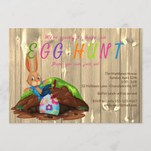 Modern Egg Hunt Easter Bunny Rabbit Custom Invitation