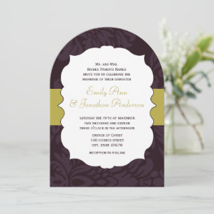 Modern Eggplant and Lime Damask Wedding Invite