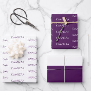 Modern eggplant and white Kwanzaa Wrapping Paper Sheet