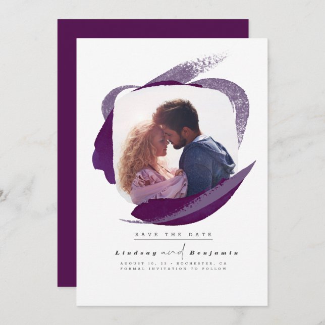 Modern Eggplant Purple Save The Date Photo (Front/Back)