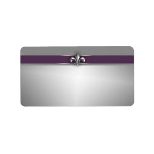 Modern Eggplant Purple Silver Fleur de Lis Label