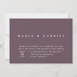 Modern Eggplant Purple Wedding. Typography Invitation
