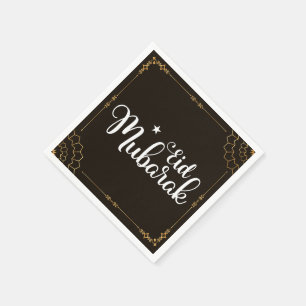 Modern Eid Mubarak Black Gold Eid Napkins