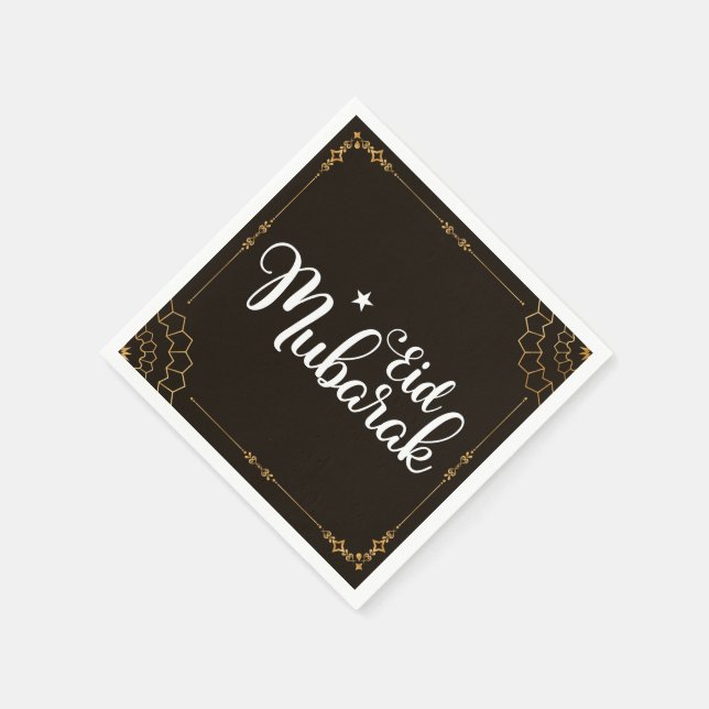 Modern Eid Mubarak Black Gold Eid Napkins (Corner)