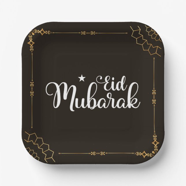 Modern Eid Mubarak Black Gold Eid Plates (Front)