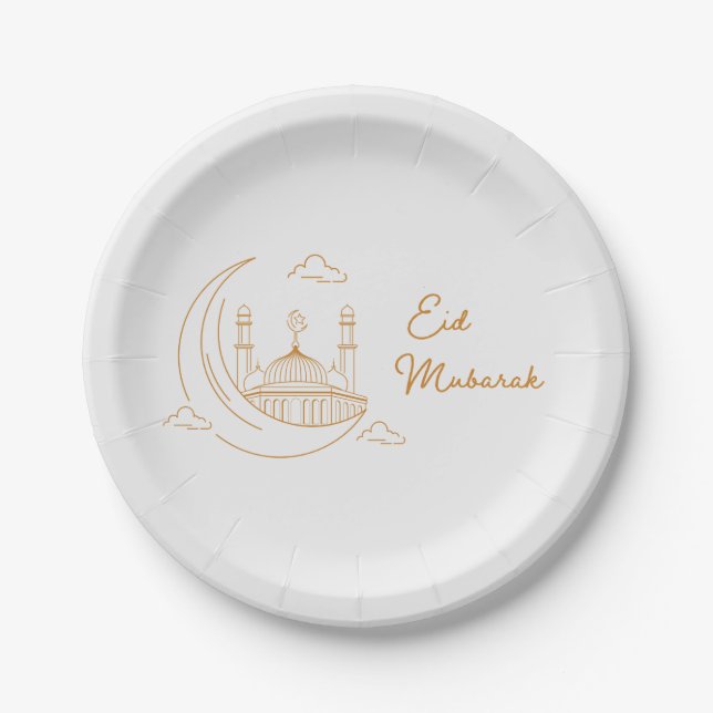 Modern Eid Mubarak Happy Eid Paper Plate (Front)