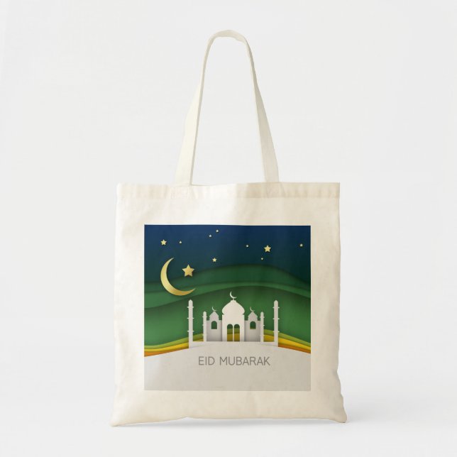 Modern Eid Mubarak Paper Cut Mosque - Budget Tote (Front)