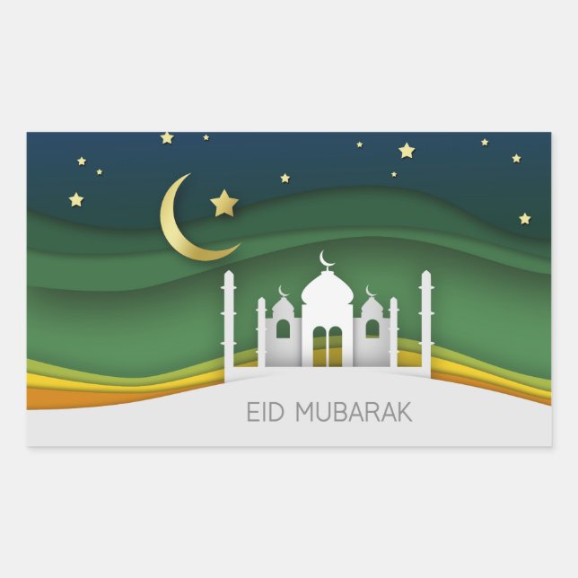 Modern Eid Mubarak Paper Cut Mosque - Sticker (Front)