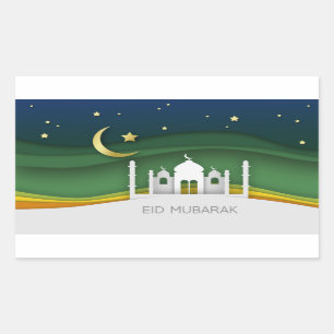 Modern Eid Mubarak Paper Cut Mosque - Sticker