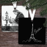 Modern Eiffel Tower Paris Doodle w/ Photo and Text Metal Tree Decoration<br><div class="desc">This Eiffel Tower doodle is in a simple, minimalist style, with clean lines and in classic black and white. The ornament is perfect for a chic and modern home. It would be a great way to add a touch of Paris to your décor, or to commemorate a special trip to...</div>