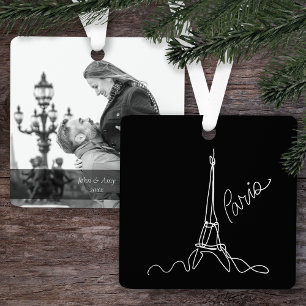 Modern Eiffel Tower Paris Doodle w/ Photo and Text Metal Tree Decoration