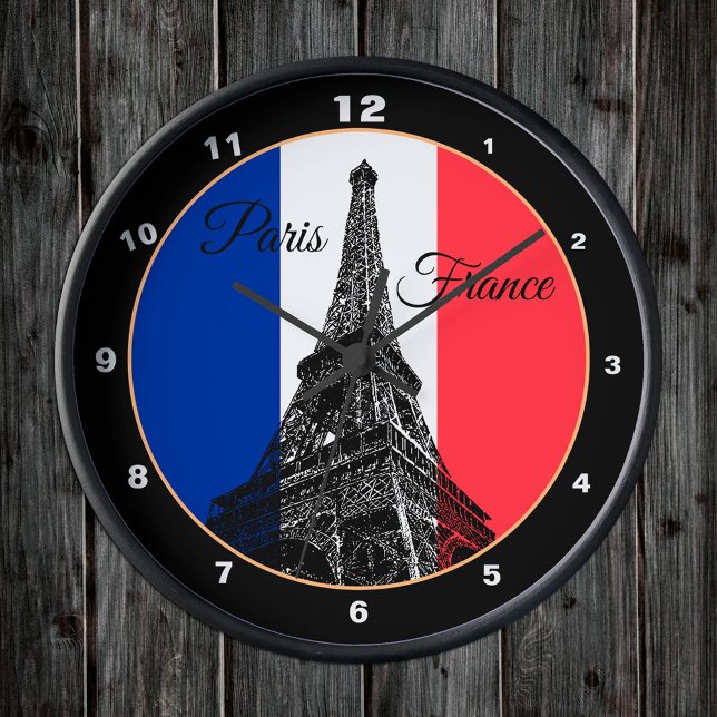 Modern Eiffel Tower, Paris, French Flag / France Round Clock (Creator Uploaded)