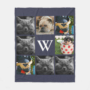Modern Eight Family Photo Family Initial Letter Fleece Blanket