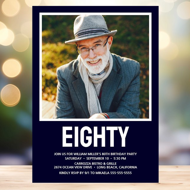 Modern EIGHTY Photo 80th Birthday Party Invitation (Creator Uploaded)