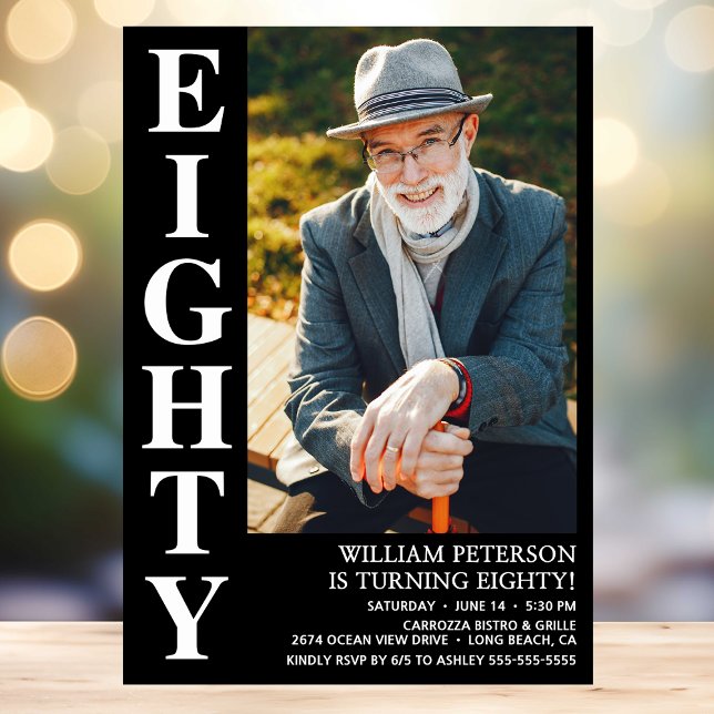 Modern EIGHTY Photo 80th Birthday Party Invitation (Creator Uploaded)