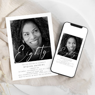 Modern Eighty Photo Birthday Party Invitation