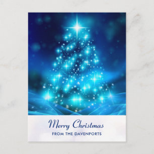 Modern Electric Blue Christmas Tree Holiday Postcard