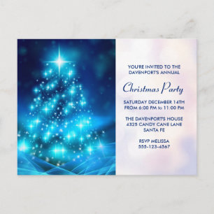 Modern Electric Blue Christmas Tree Party Invite Postcard