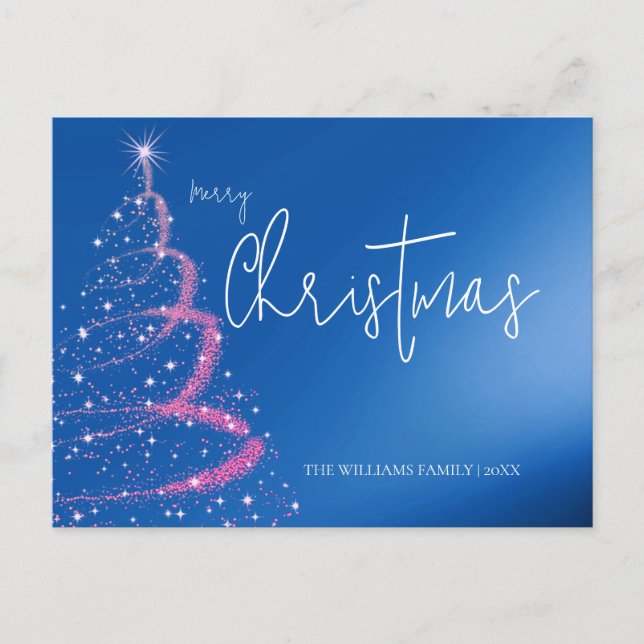 Modern Electric Blue Christmas Tree  Postcard (Front)