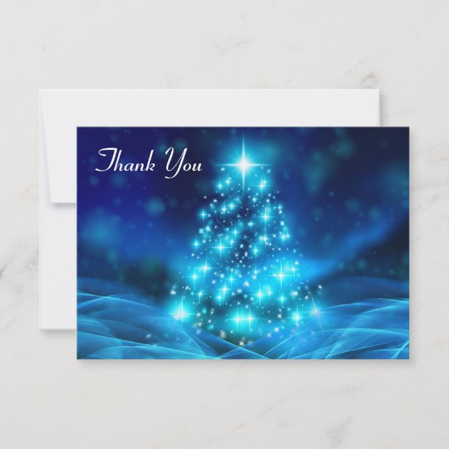 Modern Electric Blue Christmas Tree Thank You Card (Front)