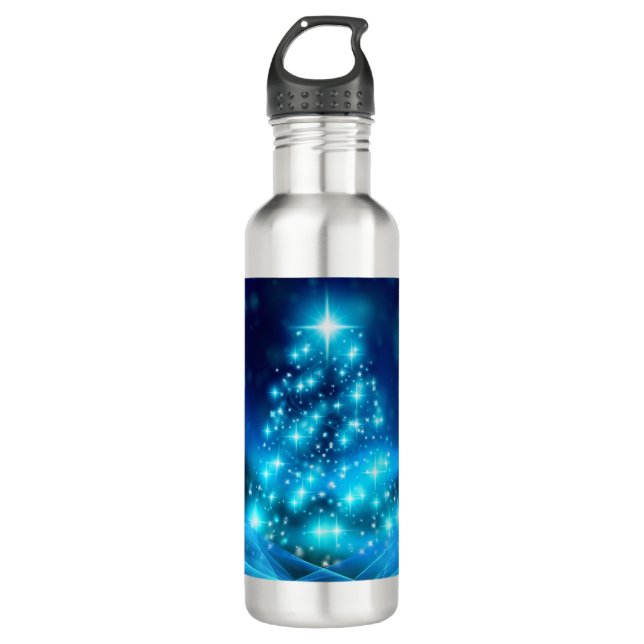 Modern Electric Blue Christmas Tree with Lights 710 Ml Water Bottle (Front)