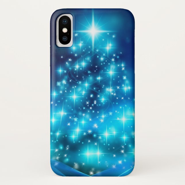 Modern Electric Blue Christmas Tree with Lights Case-Mate iPhone Case (Back)