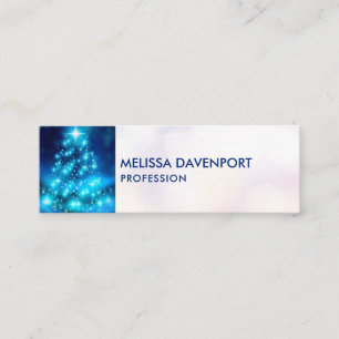 Modern Electric Blue Christmas Tree with Lights Mini Business Card