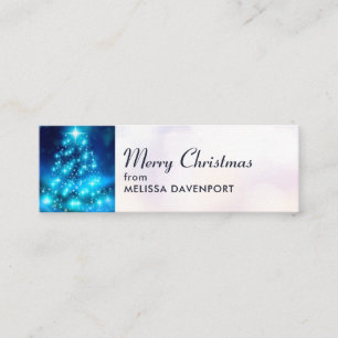 Modern Electric Blue Christmas Tree with Lights Mini Business Card