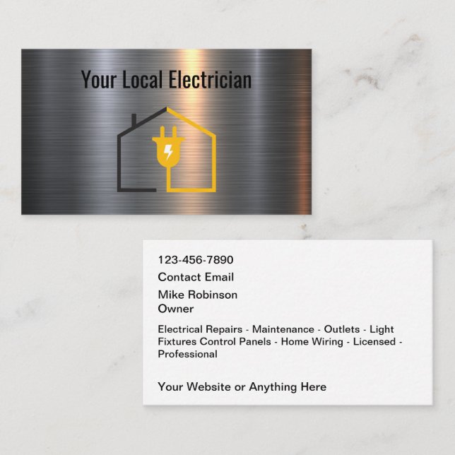 Modern Electrical Electrician Service Business Card (Front/Back)