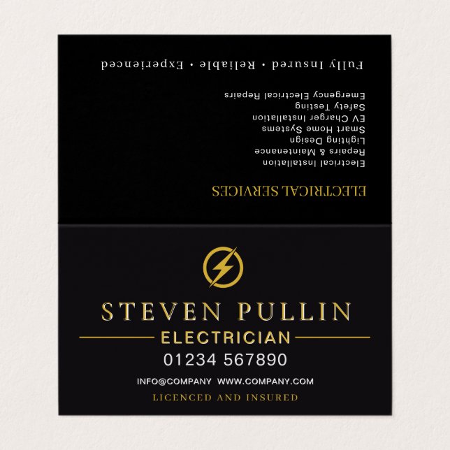 Modern Electrician Business Card Template | Electr (Outside Unfolded)