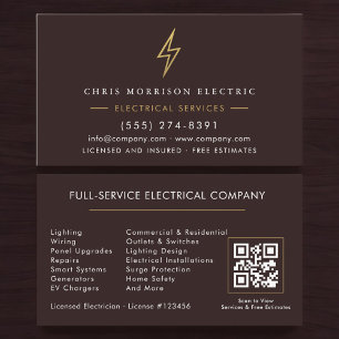 Modern Electrician Company Contractor QR Code Business Card