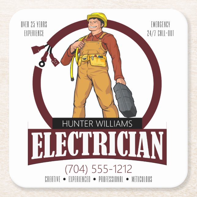 Modern Electrician Contractor Marketing Outlet Square Paper Coaster (Front)