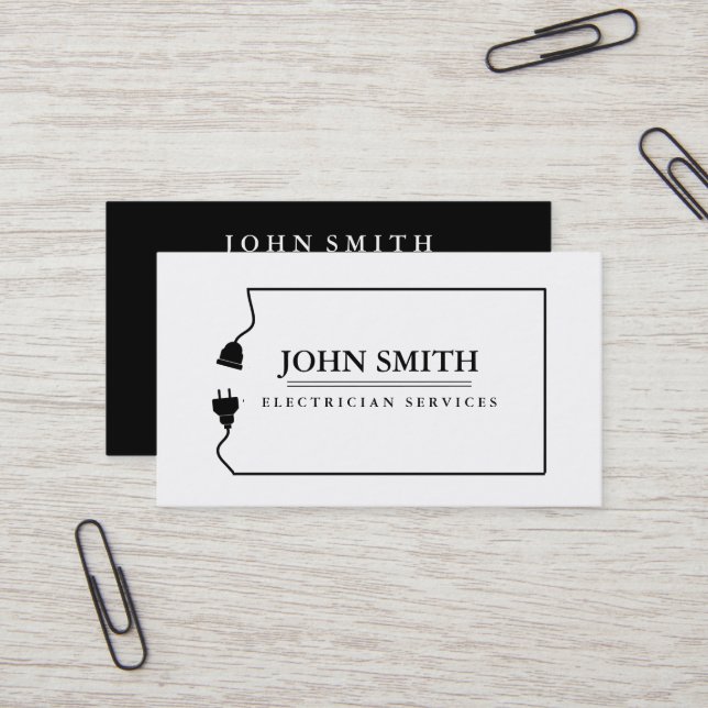 Modern Electrician Extension Cord Logo Black  Business Card (Front/Back In Situ)