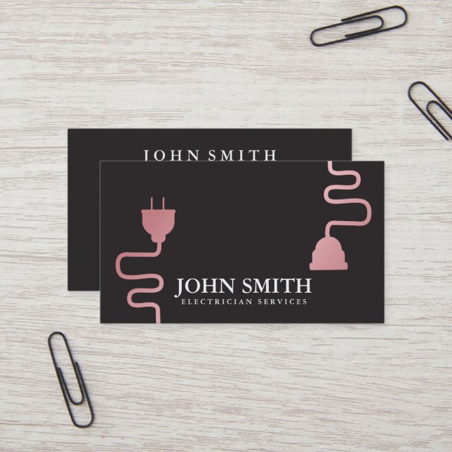 Modern Electrician Extension Cord Logo Black  Business Card (Front/Back In Situ)