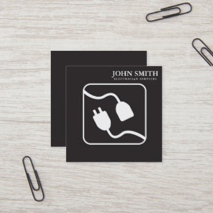 Modern Electrician Extension Cord Logo Black Square Business Card