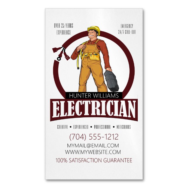 Modern Electrician Lighting Electricity Handyman Magnetic Business Card (Front Vertical)