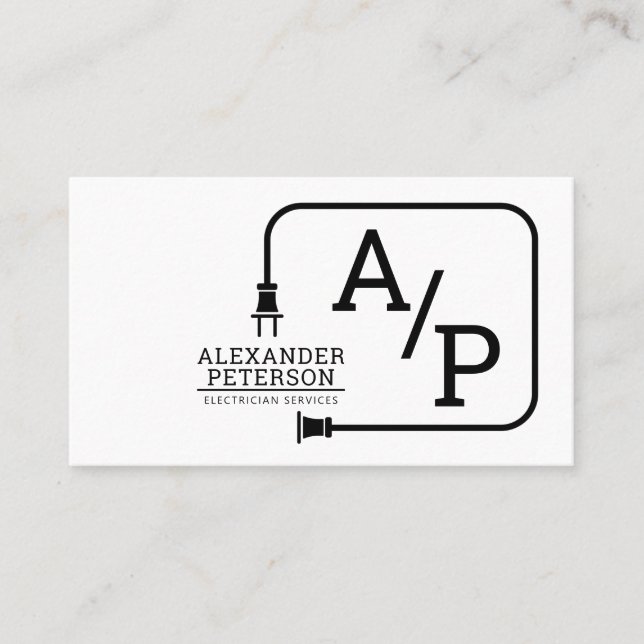 Modern Electrician Service Extension Cord Logo Business Card (Front)