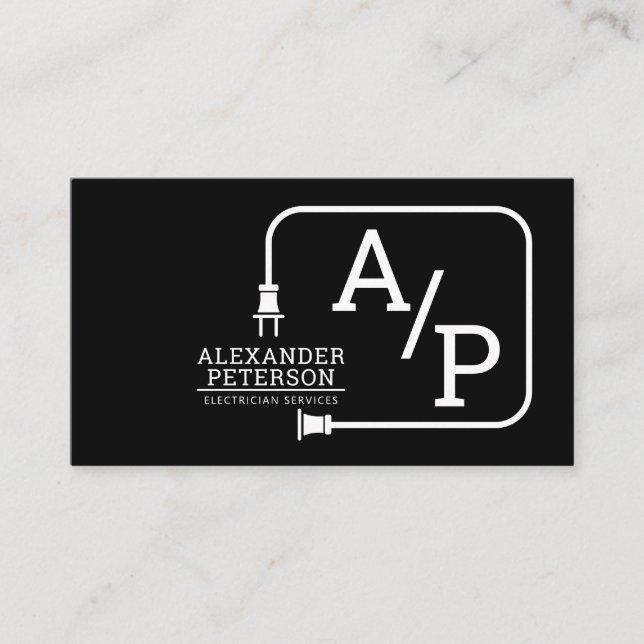 Modern Electrician Service Extension Cord Logo Business Card (Front)