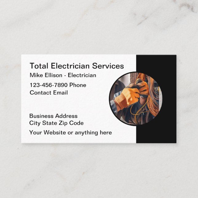 Modern Electrician Unique Business Cards (Front)