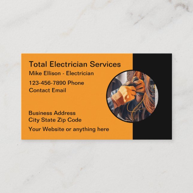 Modern Electrician Unique Business Cards (Front)