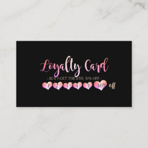 Modern Elegan Ombre Hearts, Black Loyalty Card