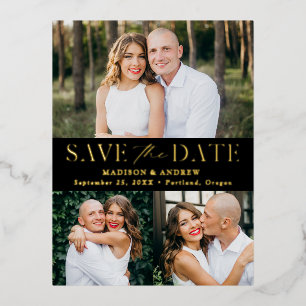 Modern Elegance 3 Photo Wedding Save the Date Foil Invitation Postcard