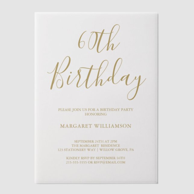 Modern Elegance 60th Birthday Vellum Invitations (Front)
