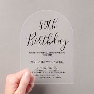 Modern Elegance  80th Birthday  Acrylic Invitations